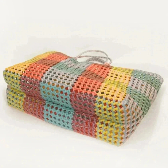 Vintage Multicolour Woven Plaid Check Weaved Retro Purse Tote Bag - Picture 6 of 6